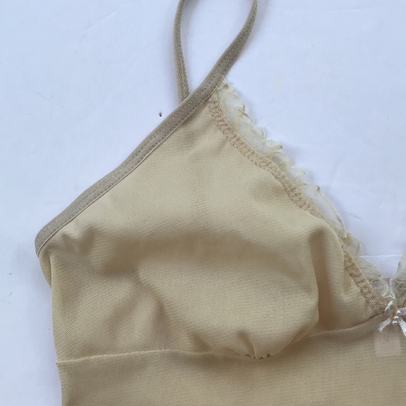 Vintage 90s Y2k Mesh Coquette Sexy Fairy Festival Cami Tank Top Baby Tee Bow Tan - Picture 7 of 17